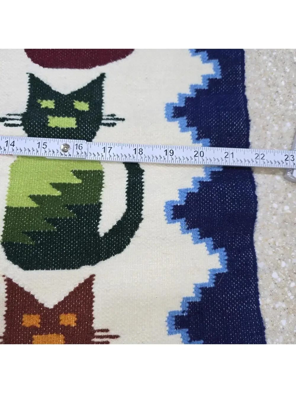 Handwoven Wool Rug with Colorful Cat Motif